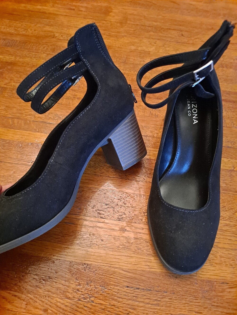 Arizona Black Ankle-Strap Block Heel Pumps